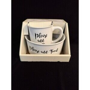 Coffee Mug and Pet Bowl Gift set Dog Human Home Love White Black Ceramic
